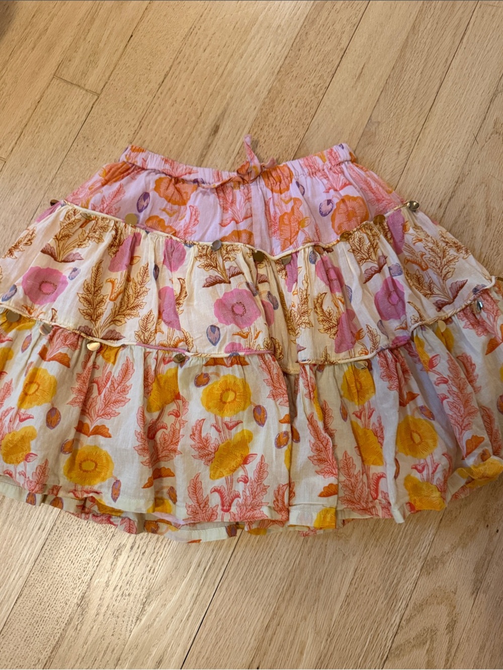 Pink Chicken Tiered Floral Skirt in Pink, Yellow & Cream